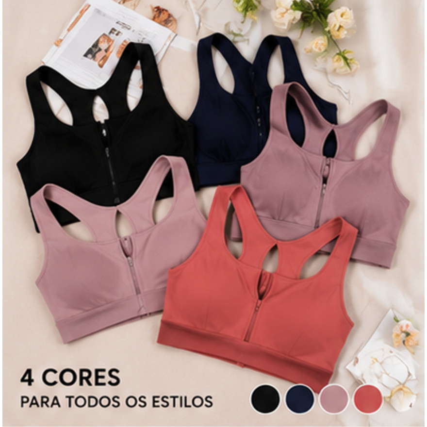 Top Fitness Esportivo Com Zíper Frontal Antivibração Sem Aro Academia Corrida Ioga NiceCotton