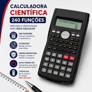 Calculadora Científica 240 Funções 12 Dígitos Profissional Escola Faculdade Engenharia Concursos