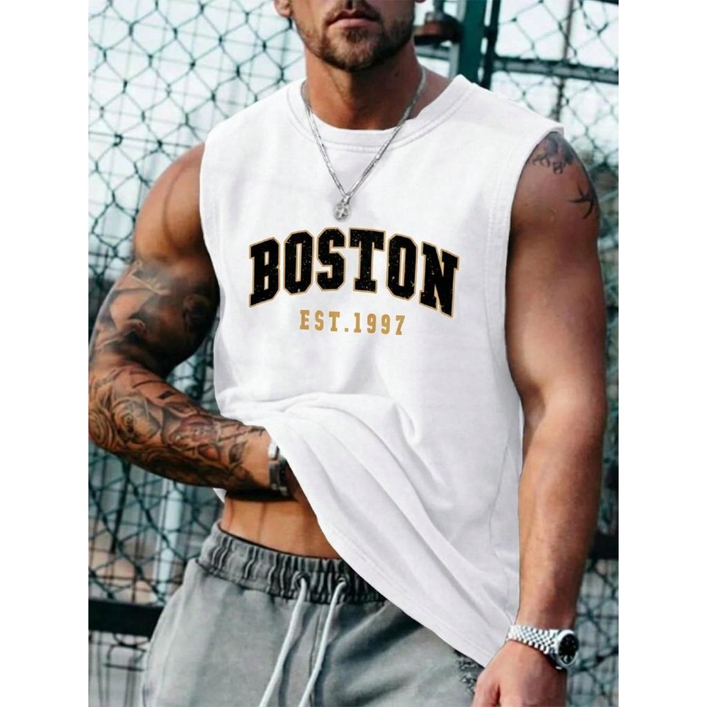 Camisa Regata Estampada Boston 1997 Estilosa Street Gola Careca Academia Oversized Camiseta Premium