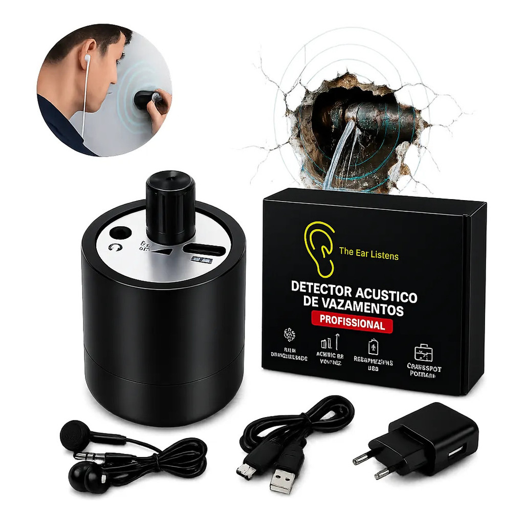 Detector Vazamento Água Profissional Sem Quebrar Piso Parede Sensor Acústico Geofone Alta Precisão Digital