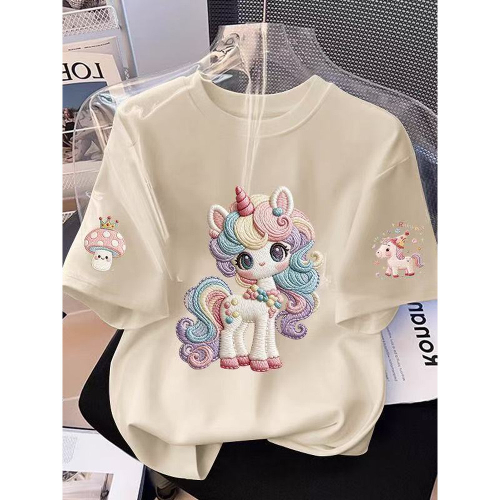 Crianças roupas infantis meninas puro algodão manga curta camiseta 2026 novo estilo verão estilo ocidental dos desenhos