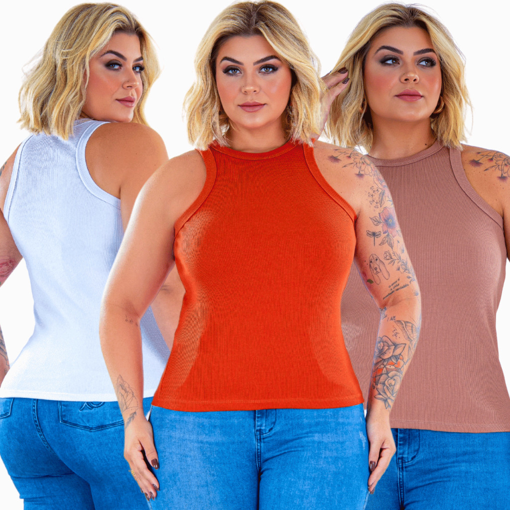 Regata Feminina de Ribana Malha CANELADA Blusa Básica de Algodão Premium com Elastano Blusinha Estilosa, Moderna