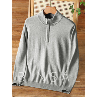 Outono inverno meia gola alta com zíper algodão malhas camisola solta preguiçoso estilo dinheiro velho puro algodão quen