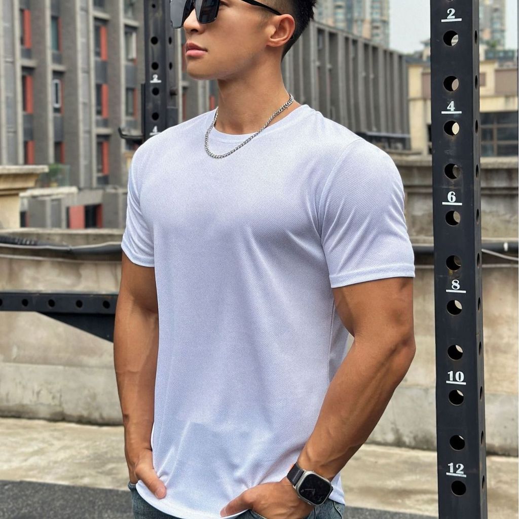 Novo verão masculino novo estilo estiramento respirável esportes Fitness lazer ao ar livre de secagem rápida de manga cu