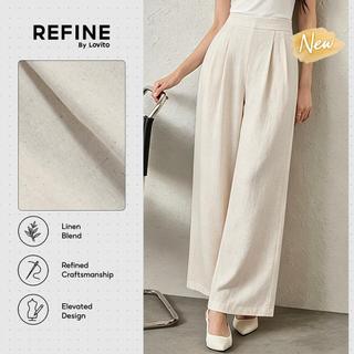 (New Arrival) (Refine by Lovito) Calça Social Mistura Linho Bolso Cor Damasco Trabalho Feminino PTR42P1D077