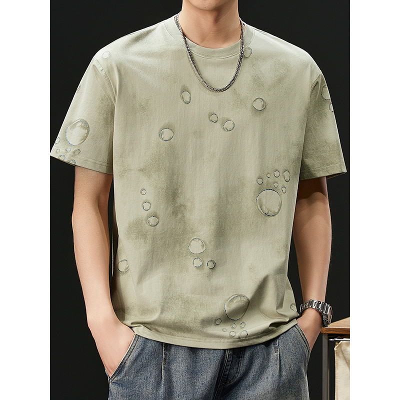 Camiseta masculina estampada exclusiva, manga curta, verão, novo estilo, japonês, retrô, estilo fino, legal, gola redond