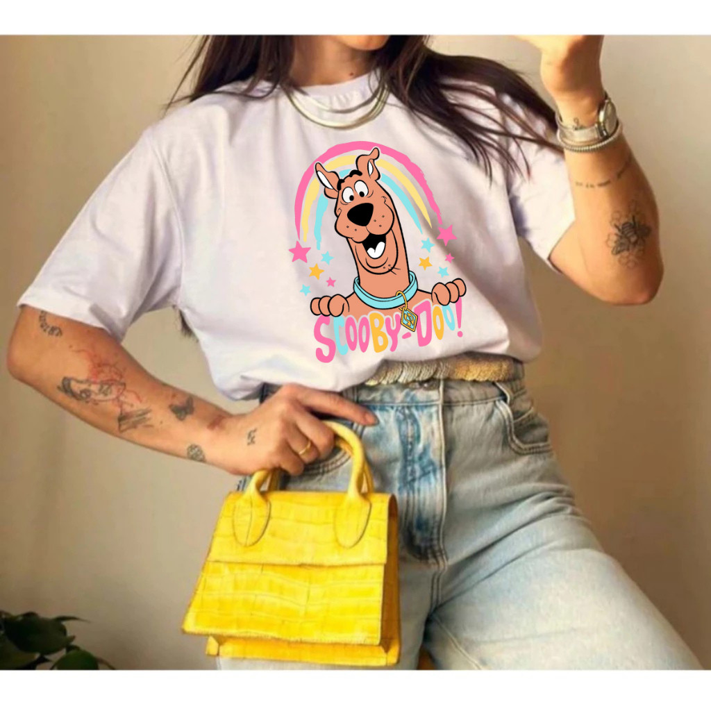 Camiseta Feminina Camisa Minimalista Estampa Scooby-Doo Fofa Delicada Blusa Confortável Algodão 100%