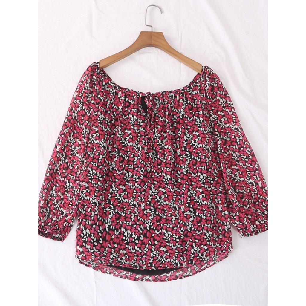 Pedido de comércio exterior primavera verão novo estilo doce grande em torno do pescoço decote amarrado impresso banda f