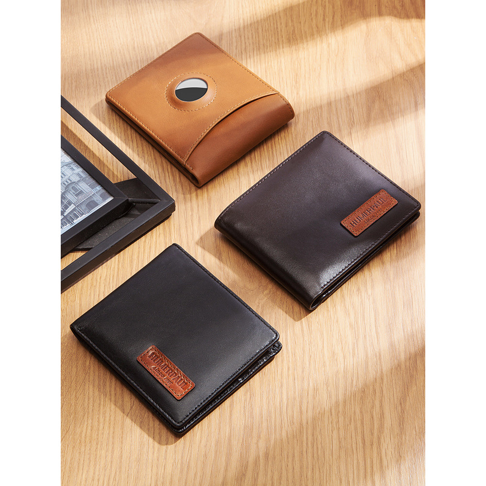 Hummer Paul Primeira Camada de Couro com AirTag Hole Coin Purse RFID Porta-cartõ