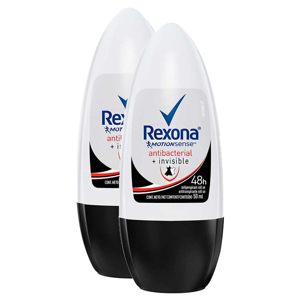 Kit 2 Desodorante Antitranspirante Rexona Antibacterial + Invisible Roll-on com 50ml