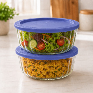 Kit 2 Potes De Vidro Com Tampa 2,4 Litros Saladeira Grande Tigela De Servir Vasilha Tapoer Cozinha