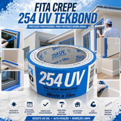 Fita Crepe Azul Pintura Imobiliaria Parede 48mm X 50m Tekbond