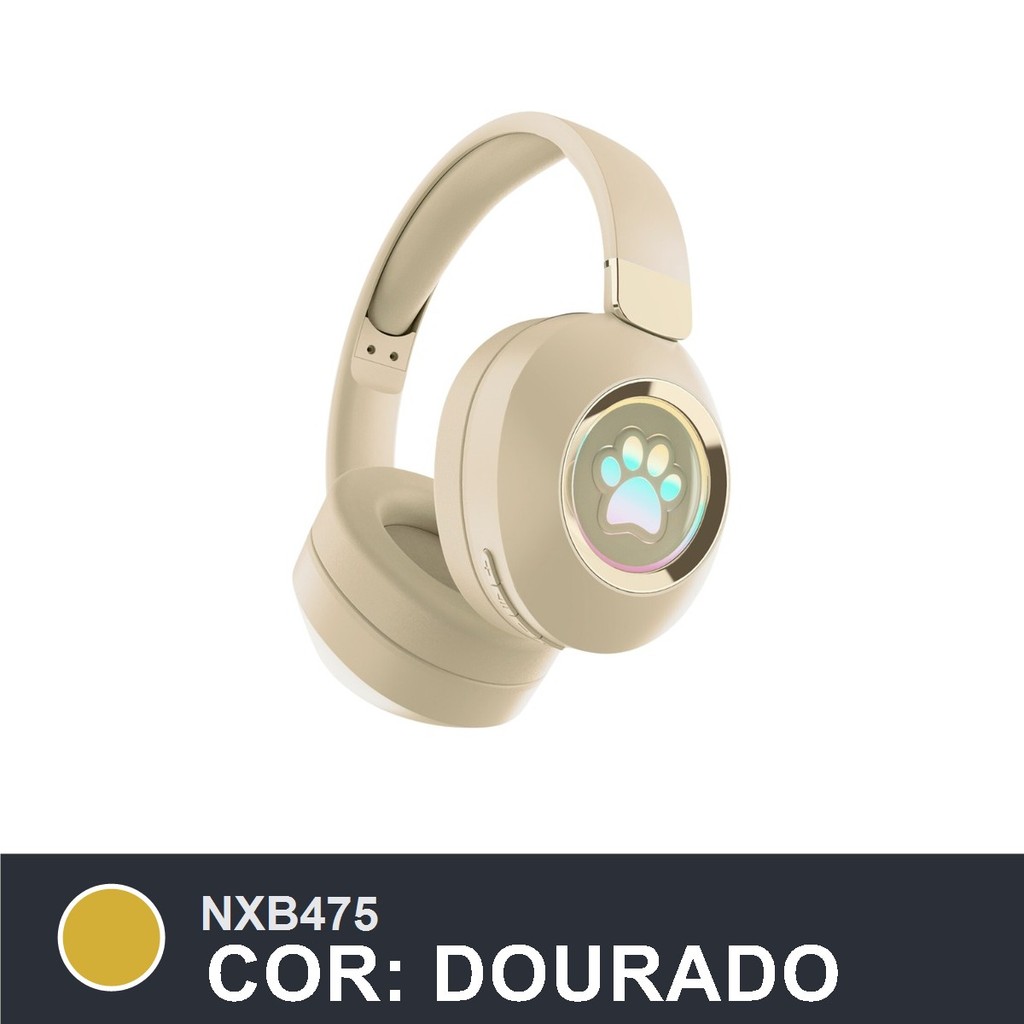 Fone de Ouvido Bluetooth T&Z ST-856 Wireless Design Pata Pet com Microfone - Cor Dourado