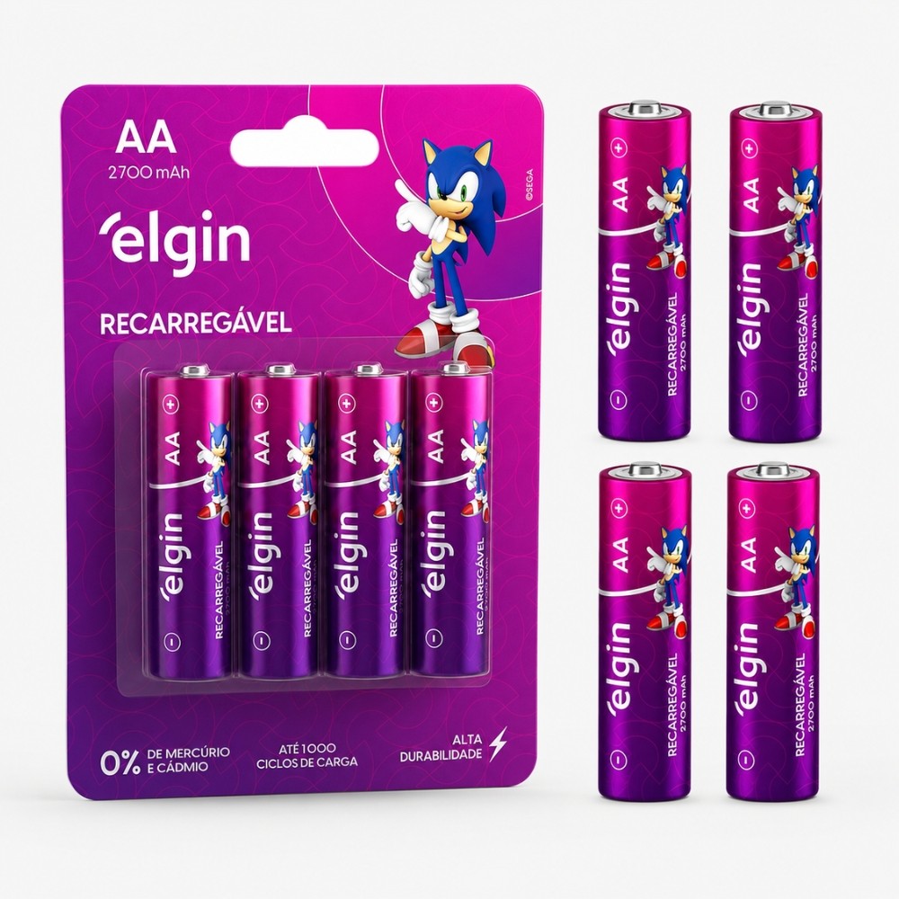 Pilha Recarregável AA Sonic 2700mAh Blister 4 Unidade Elgin
