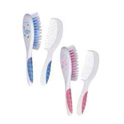 Kit Pente e Escova De Cabelo Para Bebê Cerdas Macias Pontas Arredondadas Soft Kuka