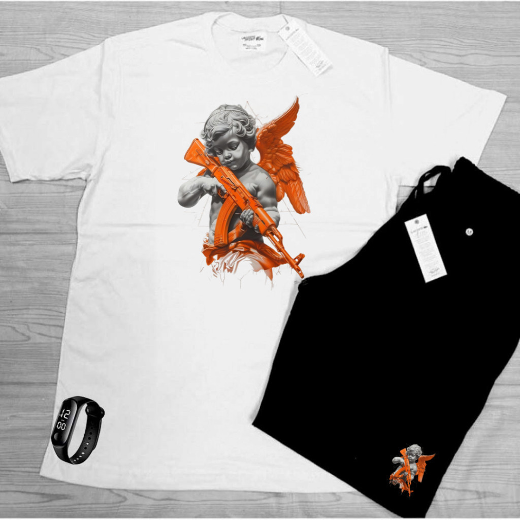 Kit Verão Bermuda e Camiseta algodão caminhada academia produto qualidade ANJO M mais RELOGIO DIGITAL