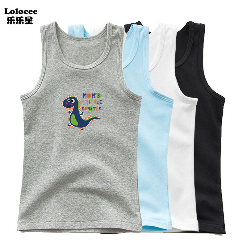 Meninos Algodão Regata Pequeno Monstro Dinossauro Impressão Sem Mangas Camiseta Crianças Verão Bonito Singlet