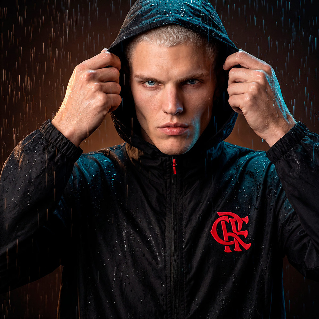 Jaqueta Corta Vento Flamengo Preta com Capuz Masculina