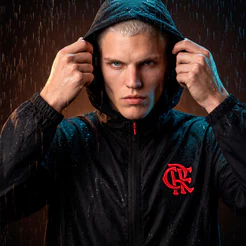 Jaqueta Corta Vento Flamengo Preta com Capuz Masculina