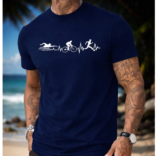 Camiseta Masculina Triathlon Esportiva 100% Algodão Estampa Corrida Ciclismo Natação Confortável