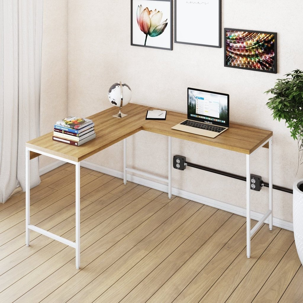 Escrivaninha Mesa Escritório em L Estilo Active 120cm Industrial Yescasa Marrom Lamina Mel/Branco