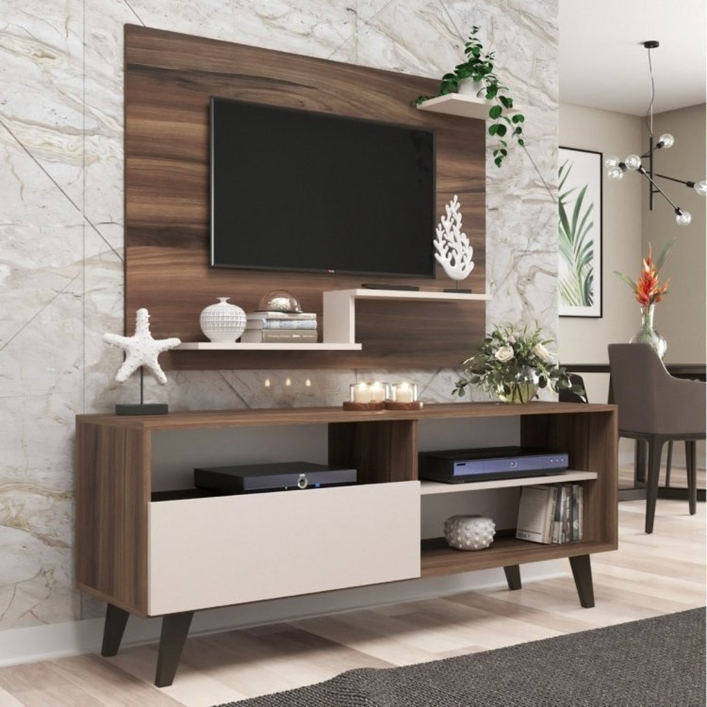 Rack com Painel Retrô para TV até 42 Polegadas 136CMX144CM Detroit Denver Marrom