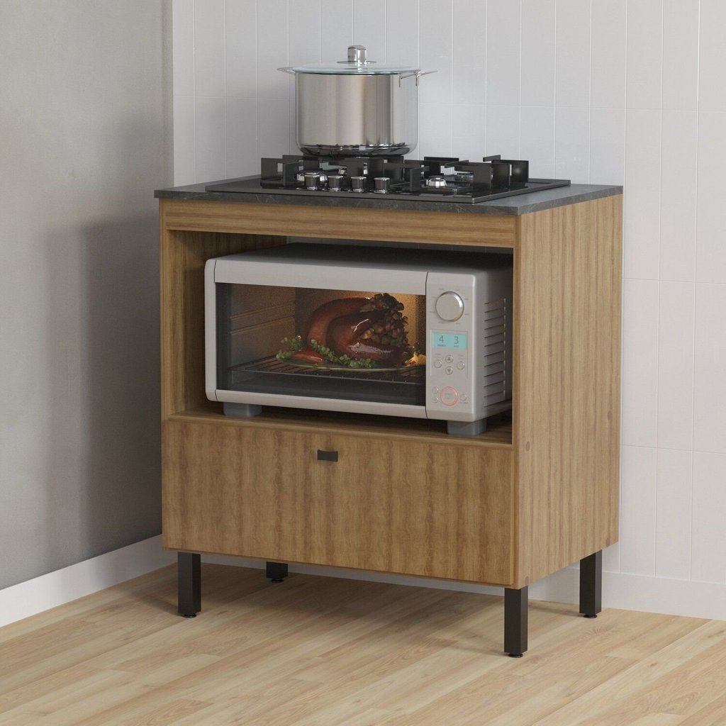 Balcão de Cozinha BL3315 para Cooktop 4 Bocas 75cm 1 Porta Marrom/Amêndoa/Lunar