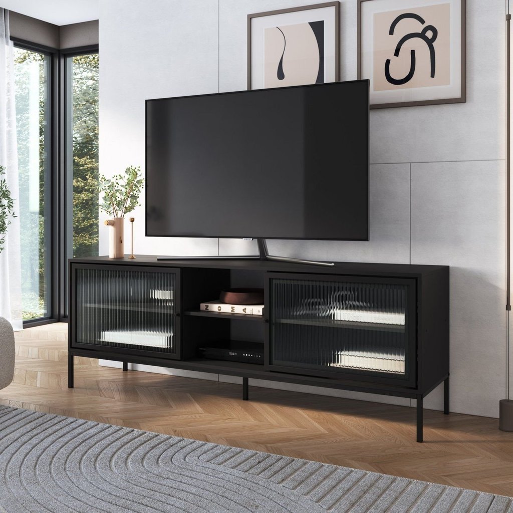 Rack para TV até 65 Polegadas 180cm 2 Portas e 3 Prateleiras Euforia Yescasa Preto Preto