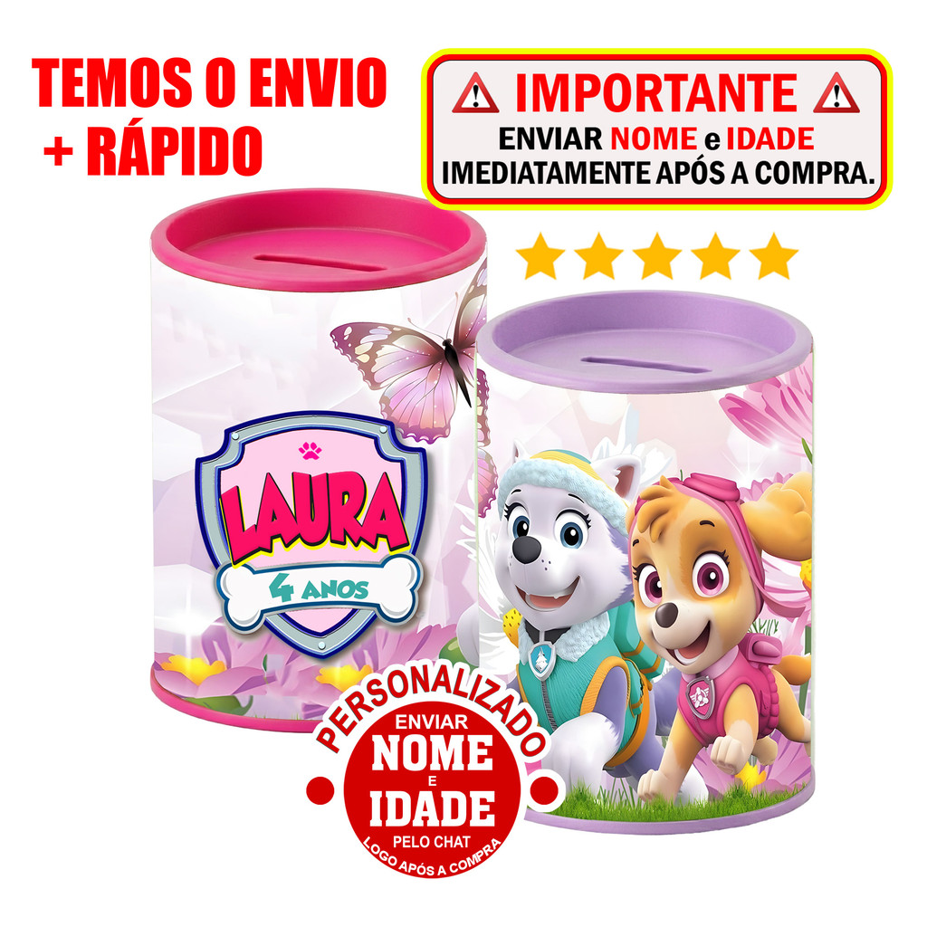 Lembrancinha Skye e Everest Cofrinho Personalizado da Skye Patrulha Canina Menina Cofre Aniversário