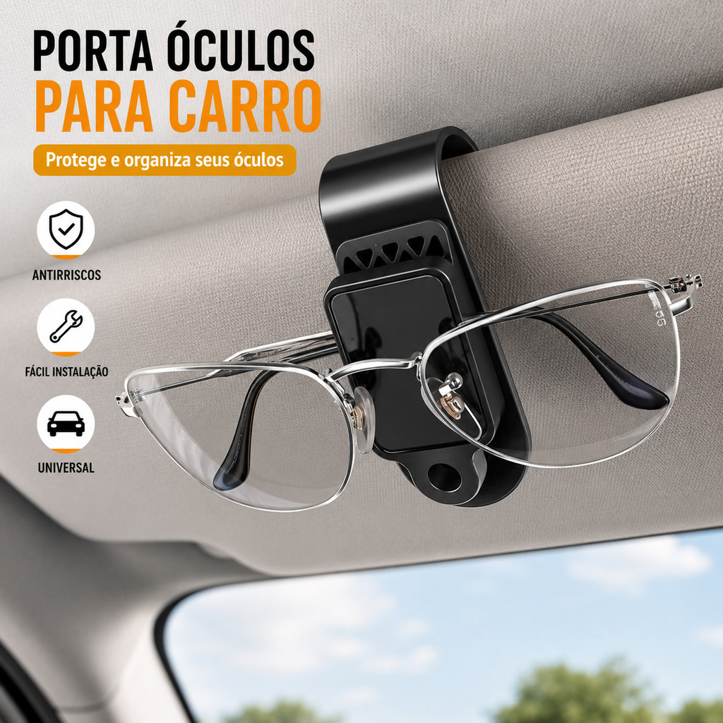 Porta Óculos para Carro Clipe Universal para Quebra-Sol Organizador Automotivo Preto