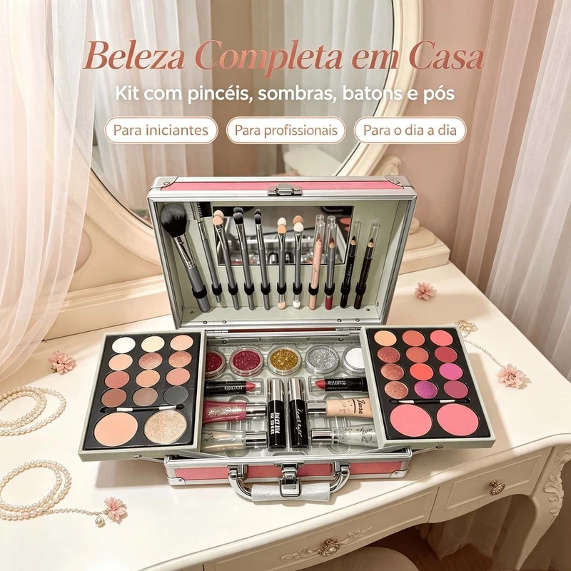 Maleta de Maquiagem Completa 23x17x8cm com Sombras — foto 2