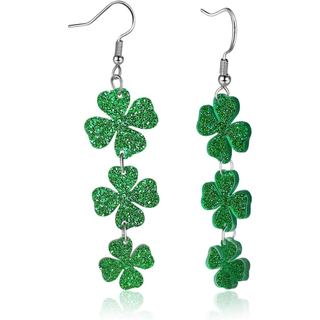 Brincos Artlunar para o Dia de São Patrício para Mulheres, Brincos Pendentes de Acrílico Verde Brilhante com Motivo de S