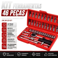 KIT 46 Peças Jogo De Chave Catraca Caixa De Ferramentas Completa Reversível Soquetes Maleta Airer.br