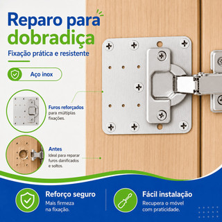 Placas Reparo Para Consertar Dobradiça Armário MDF Porta Guarda Roupa Conserto