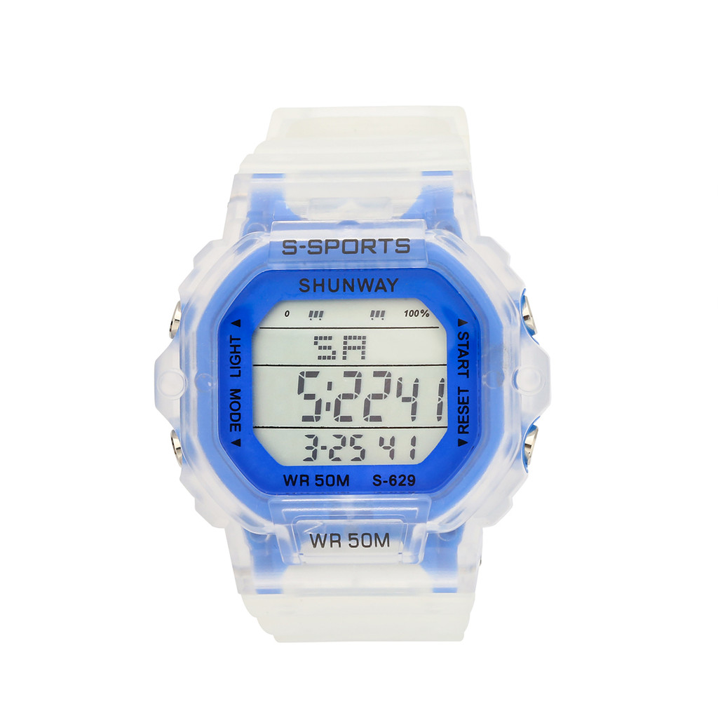 Relógio Feminino Digital Esportivo Transparente Azul LED