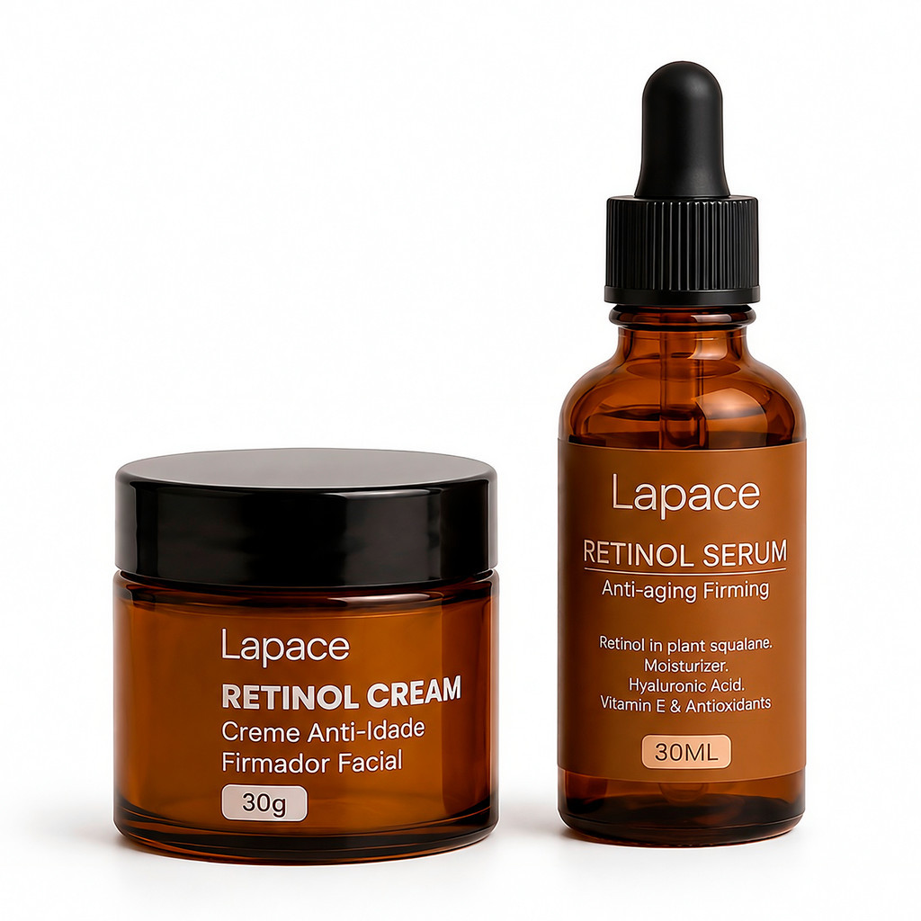 Kit Facial Retinol Creme + Sérum Anti-Envelhecimento Coreano Anti-idade para Rosto Hidratante Firmeza Lapace