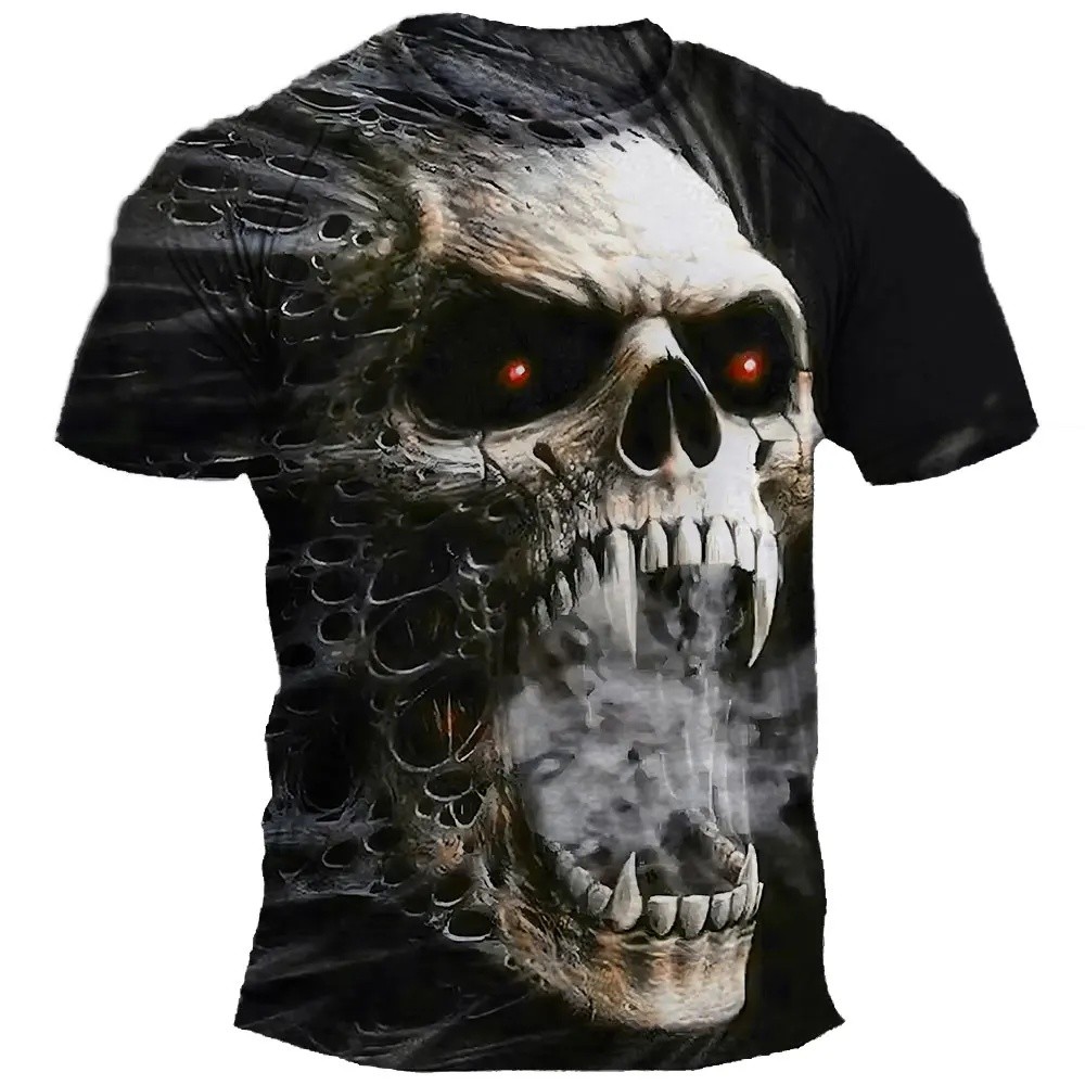 Camisetas Masculinas Halloween Horror Crânio Camiseta Masculina Casual Manga Curta Oversized T Camisa Hip Hop Streetwear