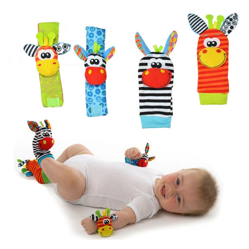 Kit Lamaze Bebê Meia e Pulseira Chocalho 4 peças Sozzy