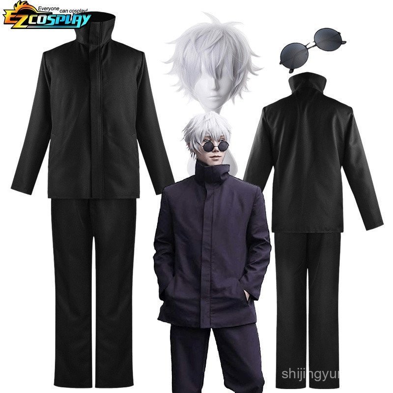 Fantasia de Cosplay do Gojo Satoru do Anime Jujutsu Kaisen 2026, Uniforme Preto, Peruca, Fantasias de Halloween para Hom