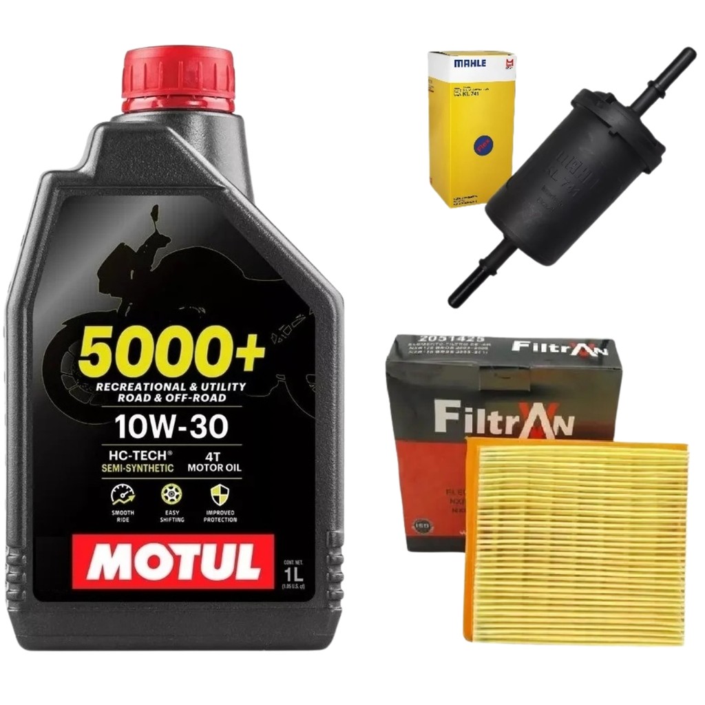 KIT MANUTENÇÃO REVISÃO COMPLETA 1 ÓLEO MOTUL 5000+ 10W30 + FILTRO COMBUSTIVEL MAHLE + FILTRO AR FILTRAN BROS 125 150 160