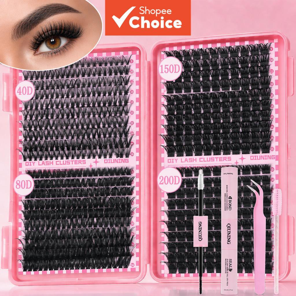 QIUNINGLASHES DIY Kit de Cílios em Tufo Individual Cílios BOND&SEAL Fios Finos Alongamento de Cílios Reutilizável