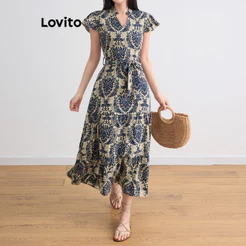 Lovito Férias Vestido Com Estampa Tribal E Babados Na Bainha Vestido De Verão/primavera Para Mulheres L105MD093