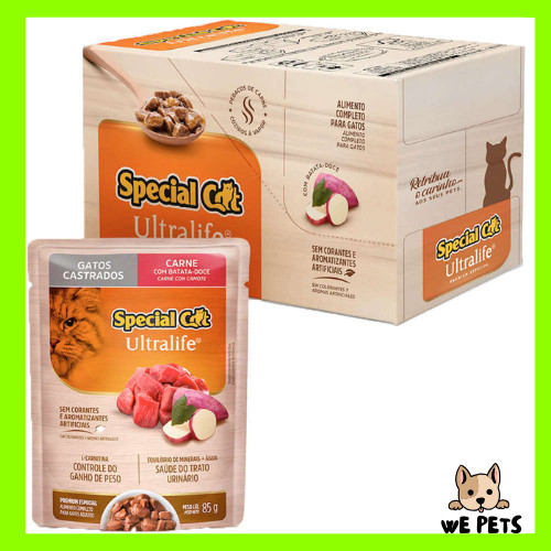Kit 12 x Sachê 85g Special Cat Gatos Castrados Sabor Carne