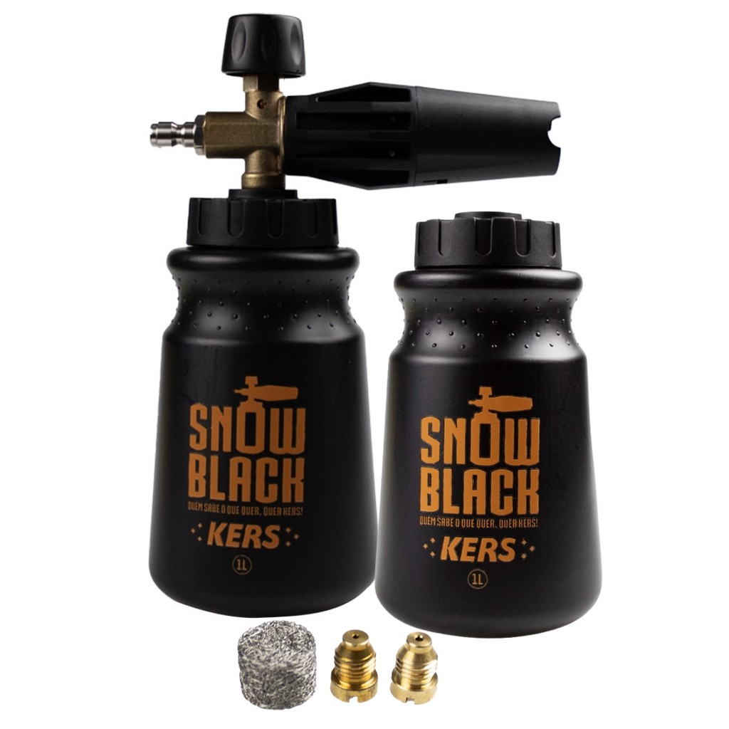Combo Kers Snow Foam Snow Black Canhão de Espuma 1L + Copo Extra Com Tampa + 3 Giclês + Filtro De Aço Reserva