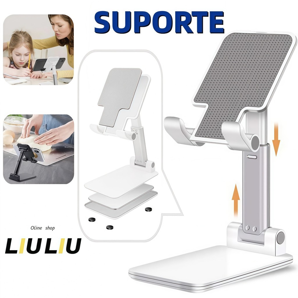 Suporte dobrável para celular e tablet, portátil e ergonômico, modelo versátil para uso doméstico e no escritório