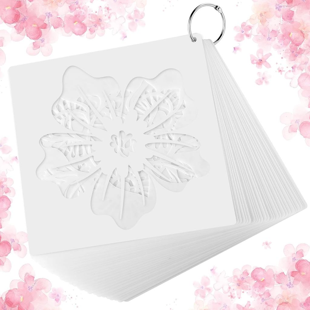 60 Peças de Estênceis de Flores de 6x6 Polegadas para Pintura em Madeira, Estênceis Reutilizáveis de Flores, Pássaros, B