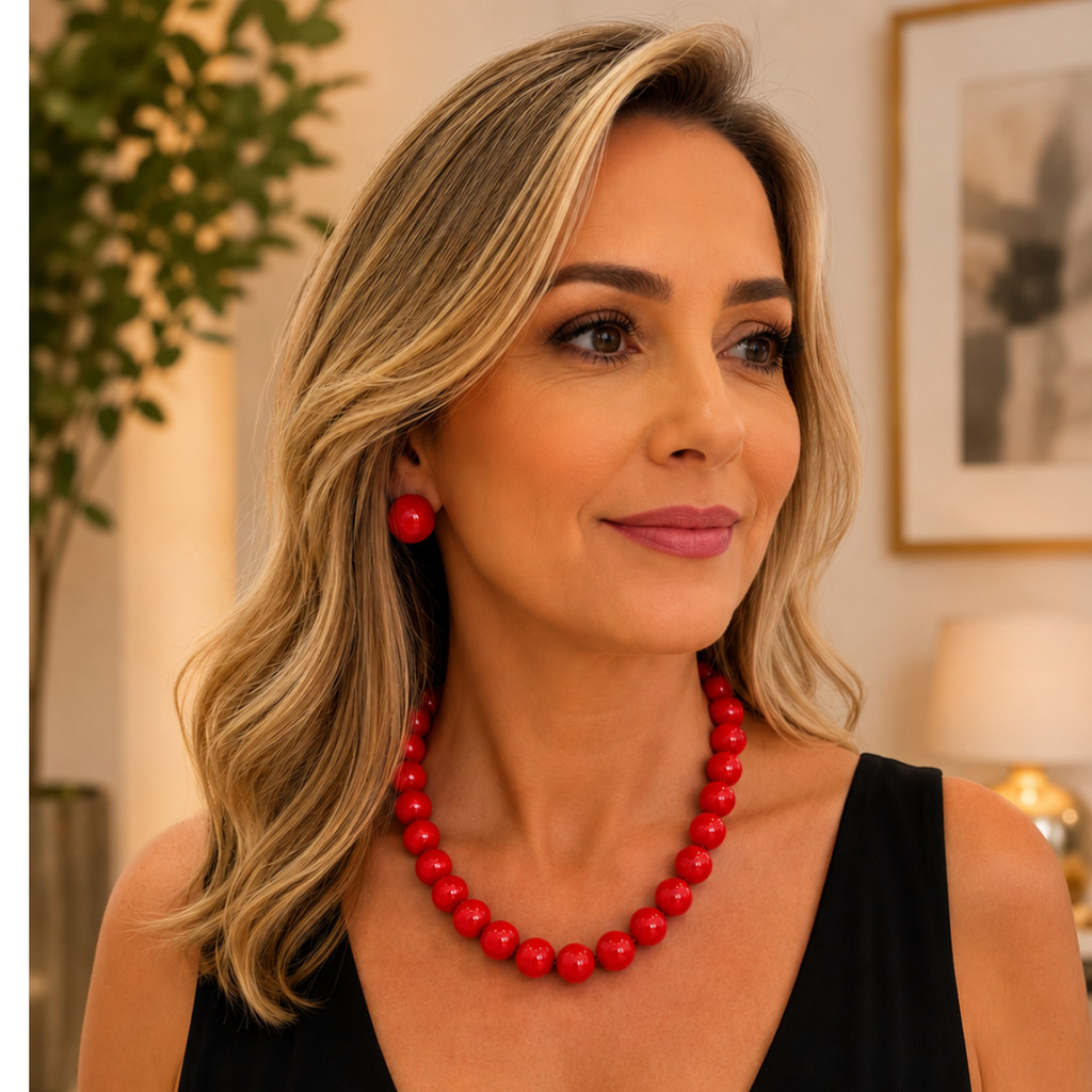 Colar Feminino Kit Com Brinco 22 Bolas Em Resina