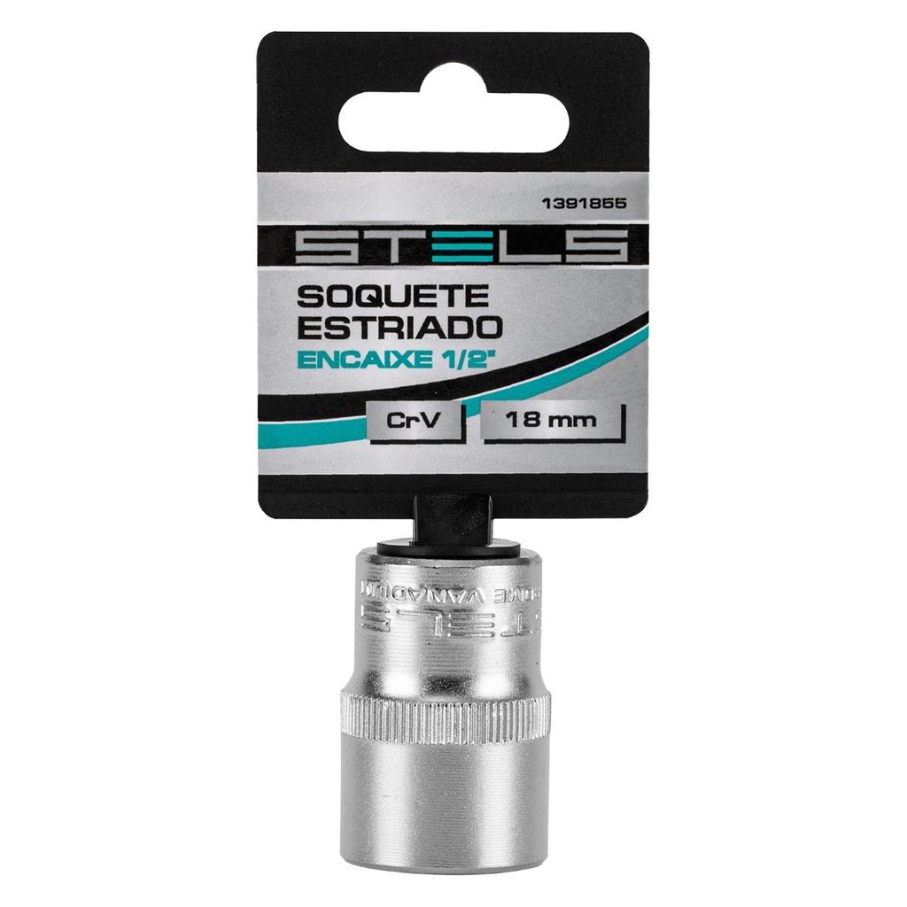Soquete Estriado 18 Mm Encaixe 1/2 Stels Cromo Vanádio