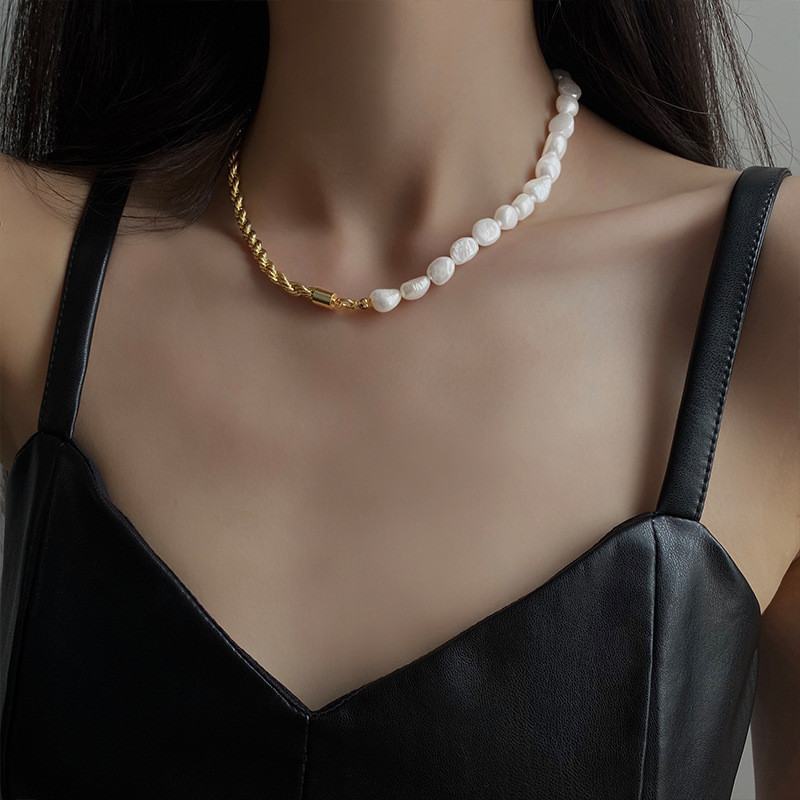 Colar de pérolas de água doce coreano Design exclusivo costura colar feminino temperamento moda colar simples Retro clav