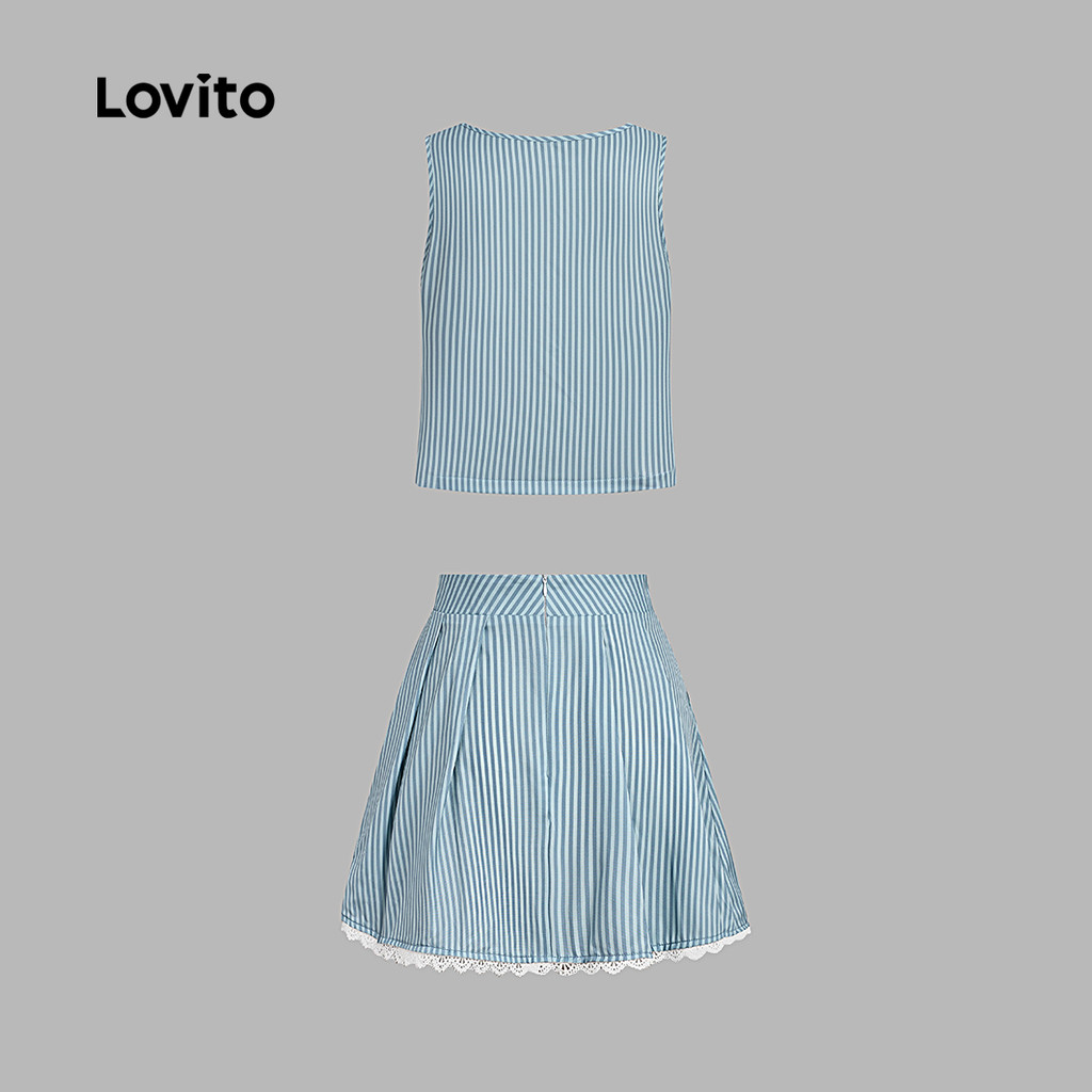 Lovito Casual Tops Or Bottoms Amarração Frontal Botão Frontal Babado Exagerado Top Azul Primavera/verão para Mulheres KSB201P1D720 — imagem 2 de 2